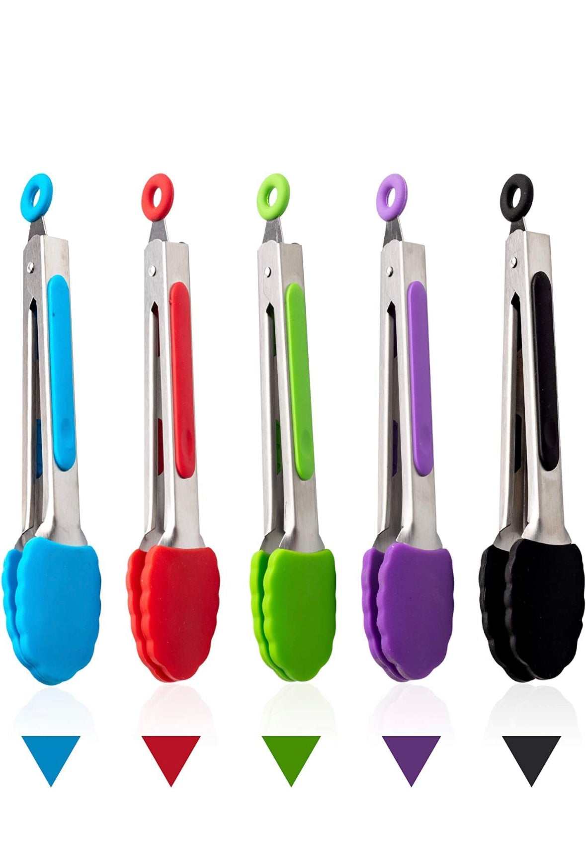 5 Pack Silicone Kitchen Cooking Tongs Set 7-Inch Mini Heavy Duty Stainless Steel Small with Non-Stick Tips for Food,Serving,BBQ,Salad,Grilling and More