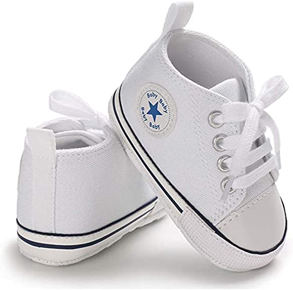 Baby Girls & Boys Canvas Denim Unisex Soft Sneakers Anti-Slip High-Top Ankle Infants' First Walkers Crib Shoes