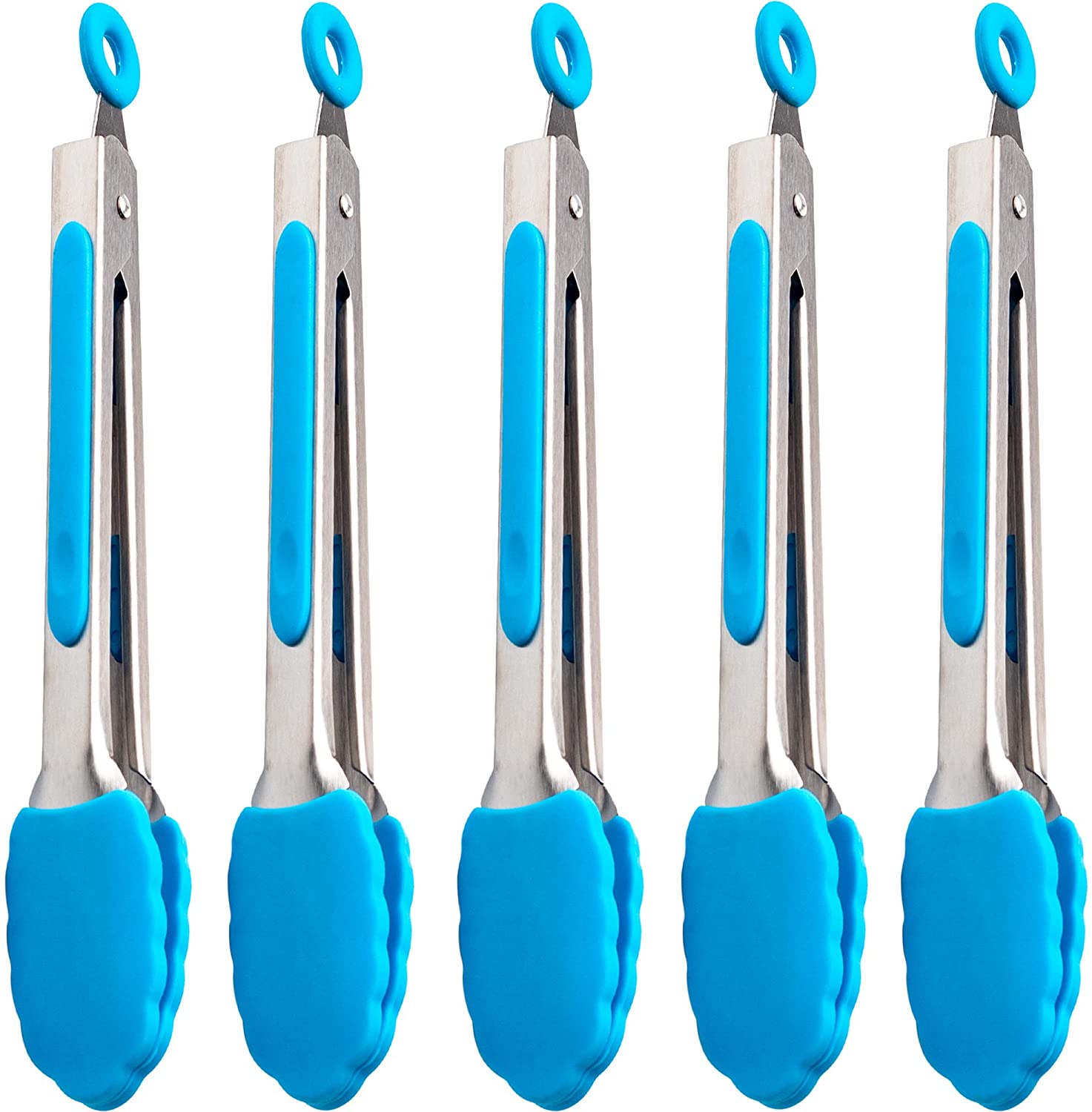 5 Pack Silicone Kitchen Cooking Tongs Set 7-Inch Mini Heavy Duty