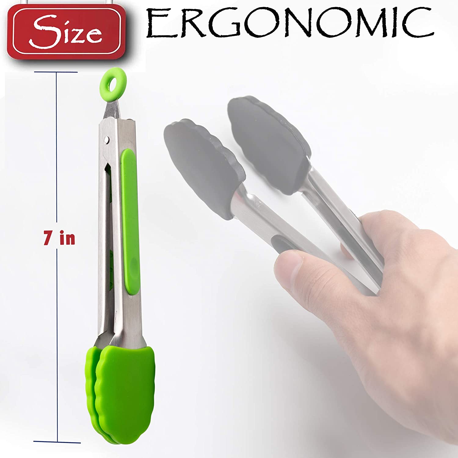 ExcelSteel 2 PC 7 Stainless Steel Silicone Mini Tongs, Black