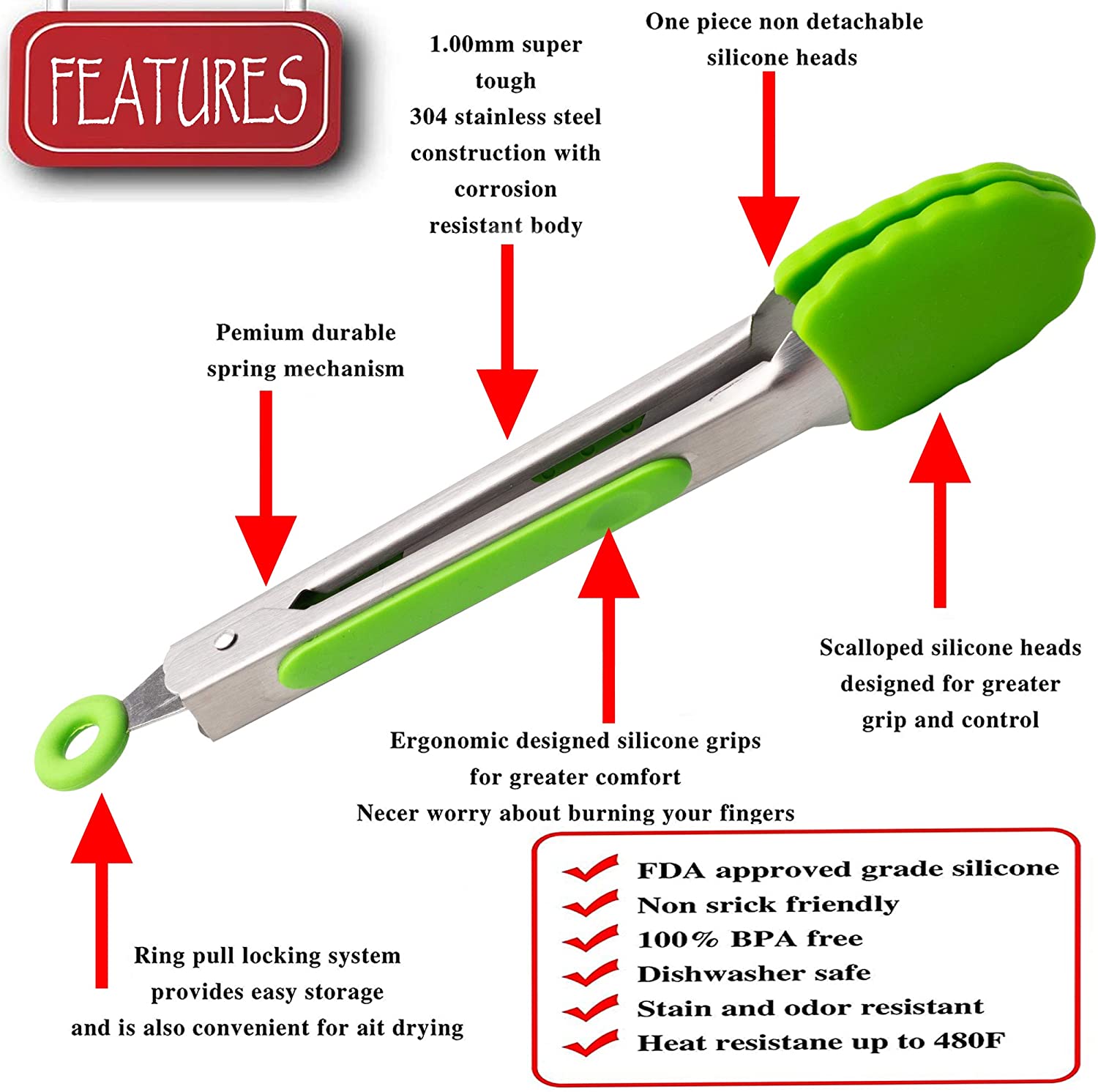 MAIRICO Heavy Duty Kitchen Tongs with Silicone Tips