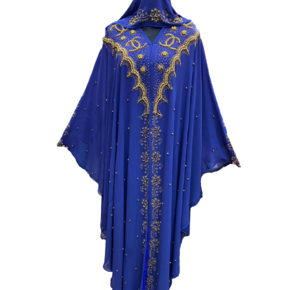 The Jalamia Women Kaftan Long Maxi Embroidery Abaya Long Sleeves Ethnic, Bridal, Evening, Party, Dress with Joined Scarf 