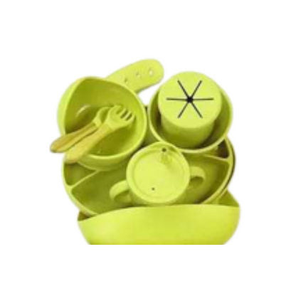 Silicone Baby Feeding Set of 6 - Suction Plate Silicone Bowl Silicone Bib Snack Cup Drinking Cup Sippy Cup Wooden Spoon &amp; Forks - Boys Girls Toddlers Baby Utensils Eating Supplies